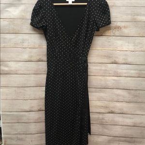 Black with Tan Polka Dot Loft Wrap Dress, size 0